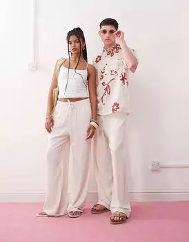 Свободные брюки унисекс Reclaimed Vintage из льна цвета экрю