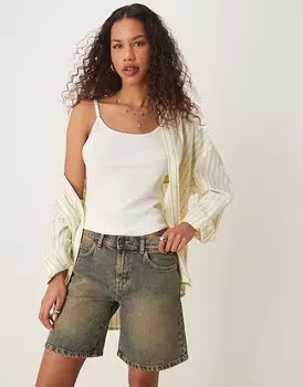 Свободные джинсовые шорты Dickies herndon цвета индиго с желтыми вставками