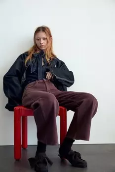 Свободные джинсы balloon trf со средней талией ZARA, цвет wine