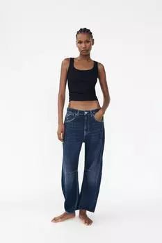 Свободные джинсы balloon trf со средней талией ZARA, темно-синий