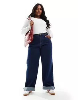 Свободные джинсы чернильного цвета с глубокими подъемами ASOS DESIGN Curve
