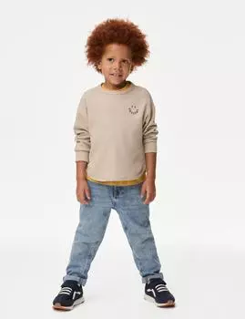 Свободные джинсы из чистого хлопка с эластичной талией Marks & Spencer, цвет Light denim