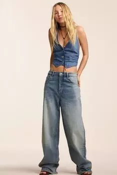 Свободные джинсы оверсайз с высокой талией ZARA, синий