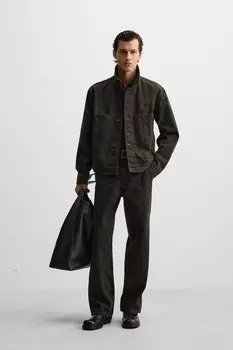 Свободные джинсы с поясом ZARA, темный хаки