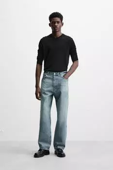 Свободные джинсы с прямыми штанинами ZARA, средне-синий