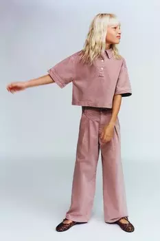 Свободные джинсы с вышивками ZARA, бледно-розовый
