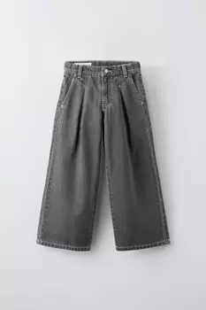 Свободные джинсы с вышивками ZARA, серый