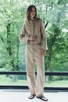 Свободные джинсы с высокой посадкой ZARA, песок