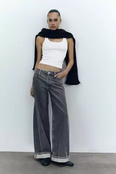 Свободные джинсы с завязкой и низкой посадкой ZARA, серый