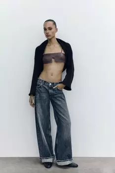 Свободные джинсы с завязкой и низкой посадкой ZARA, темно-синий
