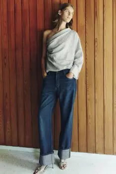 Свободные джинсы со средней посадкой и откидными платьями ZARA, синий