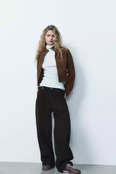 Свободные джинсы trf oversize со средней посадкой ZARA, шоколад