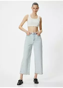 Свободные голубые женские джинсовые брюки с высокой талией Bootcut Leg 4SAL40091MD Koton, синий