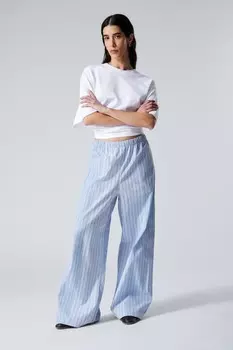 Свободные хлопковые брюки с заниженной талией Weekday, голубой