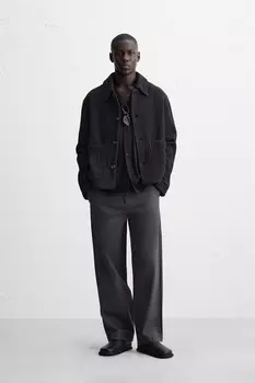 Свободные контрастные брюки ZARA, темно-синий
