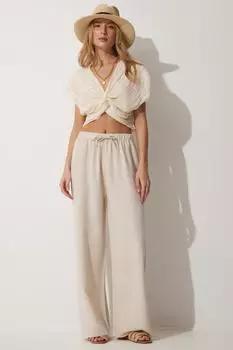 Свободные льняные брюки Happiness stanbul, бежевый