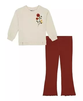 Свободные леггинсы с круглым вырезом и расклешенным воротником из френч-терри для маленьких девочек Kids Headquarters, мультиколор