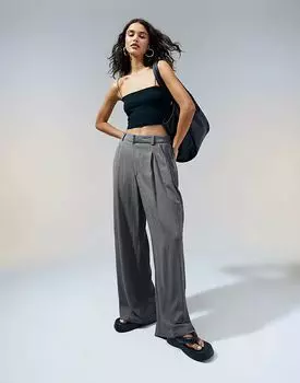 Свободные прямые брюки ASOS DESIGN со льном серого цвета