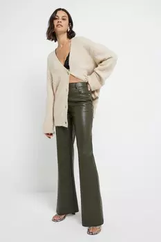 Свободные прямые брюки из искусственной кожи River Island, зеленый