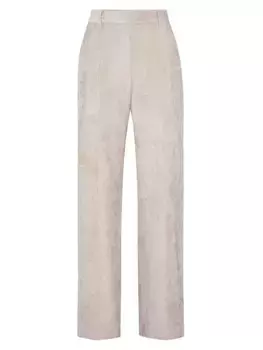 Свободные прямые брюки из тисненого вельвета Brunello Cucinelli, цвет warm beige