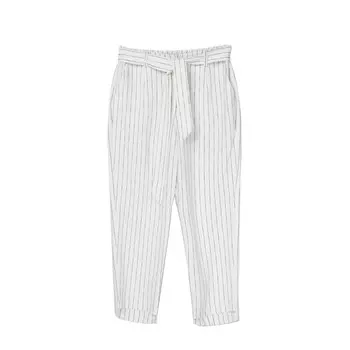 Свободные прямые брюки Mai Meng в полоску, белый