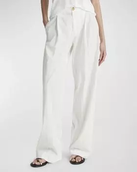 Свободные прямые брюки со складками в полоску Vince, цвет Pampas Stripe