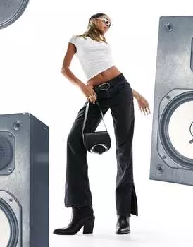 Свободные прямые джинсы ASOS DESIGN черного цвета с разрезом по краю