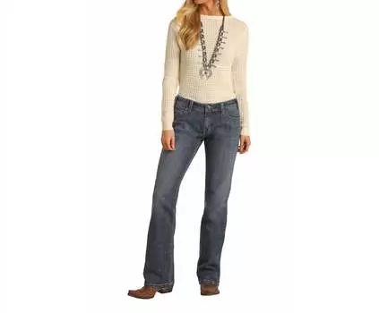 Свободные прямые джинсы-бойфренды средней потертости Rock & Roll Denim, цвет medium wash