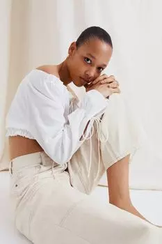 Свободные прямые джинсы H&amp;M, сливочный