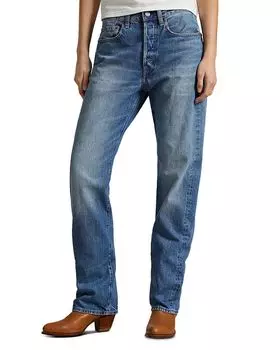 Свободные прямые джинсы Lauren Ralph Lauren с высокой посадкой, синий