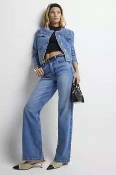 Свободные прямые джинсы с высокой посадкой River Island, синий