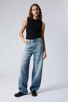 Свободные прямые джинсы средней длины с рейкой Weekday, синий