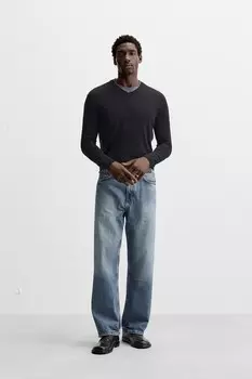 Свободные прямые джинсы ZARA, средне-синий