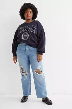 Свободные прямые высокие джинсы H&amp;M+, синий деним