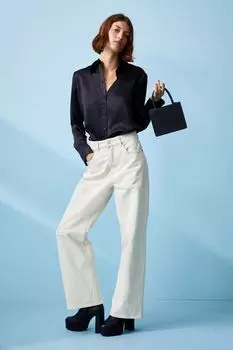 Свободные прямые высокие джинсы H&amp;M, светло-бежевый