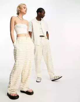 Свободные рваные брюки унисекс широкого кроя ограниченной серии Reclaimed Vintage цвета экрю