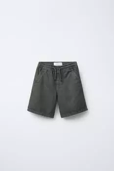 Свободные саржевые шорты-бермуды ZARA, цвет Blue/Steel