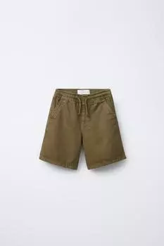 Свободные саржевые шорты-бермуды ZARA, цвет Dark khaki