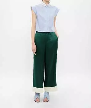 Свободные шелковые брюки зеленого цвета Thakoon