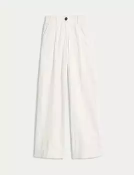 Свободные широкие брюки из хлопка с высоким содержанием хлопка Marks & Spencer, экрю