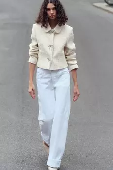 Свободные широкие джинсы z1975 с отделкой кромкой и средней высотой талии ZARA, белый