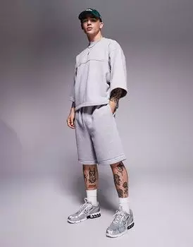 Свободные шорты ASOS DESIGN с кантом серого меланжевого цвета