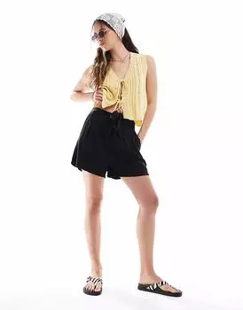 Свободные шорты Vero Moda с высокой талией и завязками черного цвета