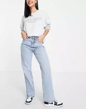 Свободные синие джинсы с высокой посадкой и разрезами по бокам Miss Selfridge Miss Selfridge