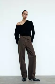 Свободные суженные джинсы trf с высокой талией и животным принтом ZARA, цвет chocolate