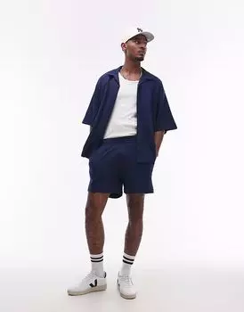 Свободные вафельные шорты Topman темно-синего цвета