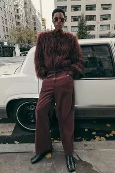 Свободные вельветовые брюки коллекция zw ZARA, бордовый