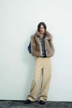 Свободные вельветовые брюки oversize со средней талией ZARA, цвет vanilla