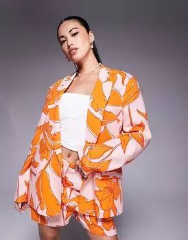 Свободный блейзер ASOS DESIGN из льна с пальмовым принтом