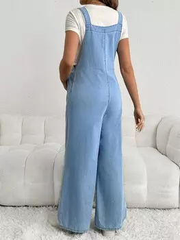 Свободный длинный джинсовый комбинезон для беременных с регулируемыми бретелями, синий Shein, синий